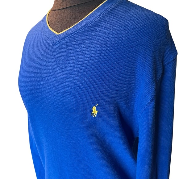 Polo Ralph Lauren Royal Blue V Neck Thermal Logo Cotton Sweater Medium Women - Picture 3 of 8